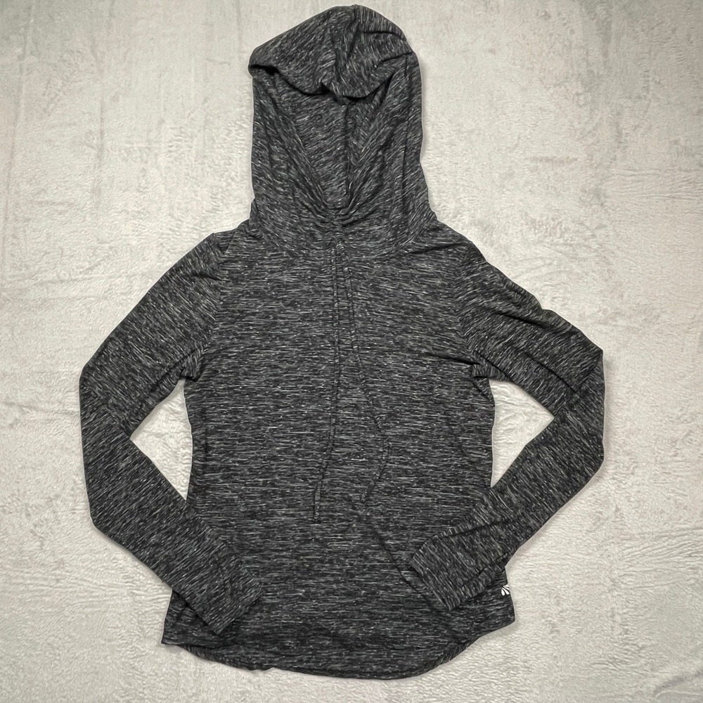 Marika Hoodie Womens Medium Black Grey Space Dye Long Sleeve Activewear Pullover